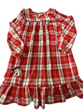 Disney Minnie Mouse Christmas Plaid Nightgown Red Green Girls Size 7/8 Holiday